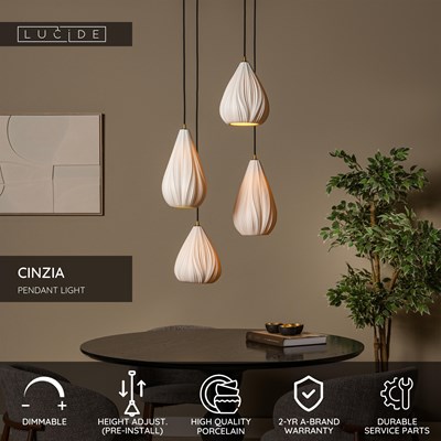 Lucide CINZIA - Pendant light - Ø 55,5 cm - 4xE27 - White